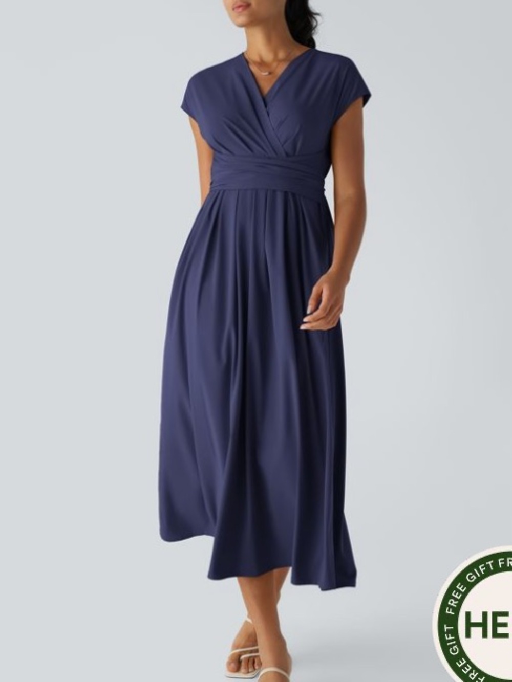 NWT Halara Breezeful™ V Neck Short Sleeve Pocket Tie Back Quick Dry Midi dress